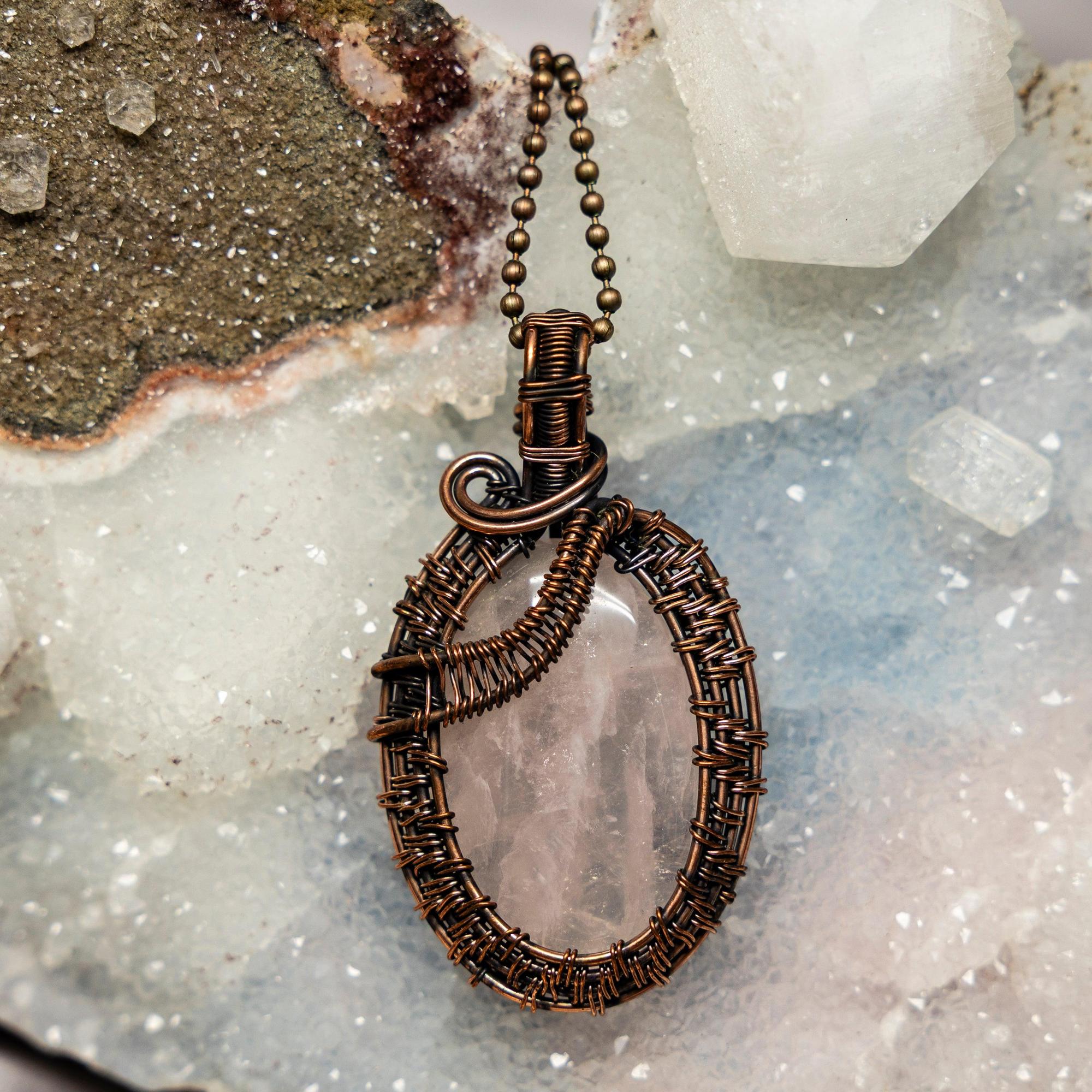 Rose Quartz Wire Wrap Pendant 2.5 Inch