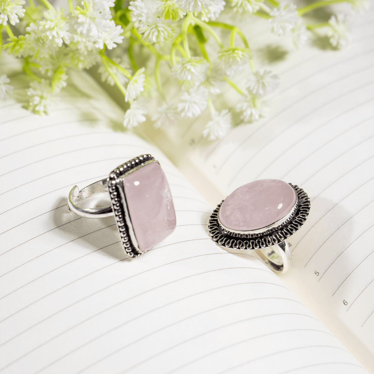 Rose Quartz rings – Gemstone rings Natural Crystal Healing Jewelry Collection