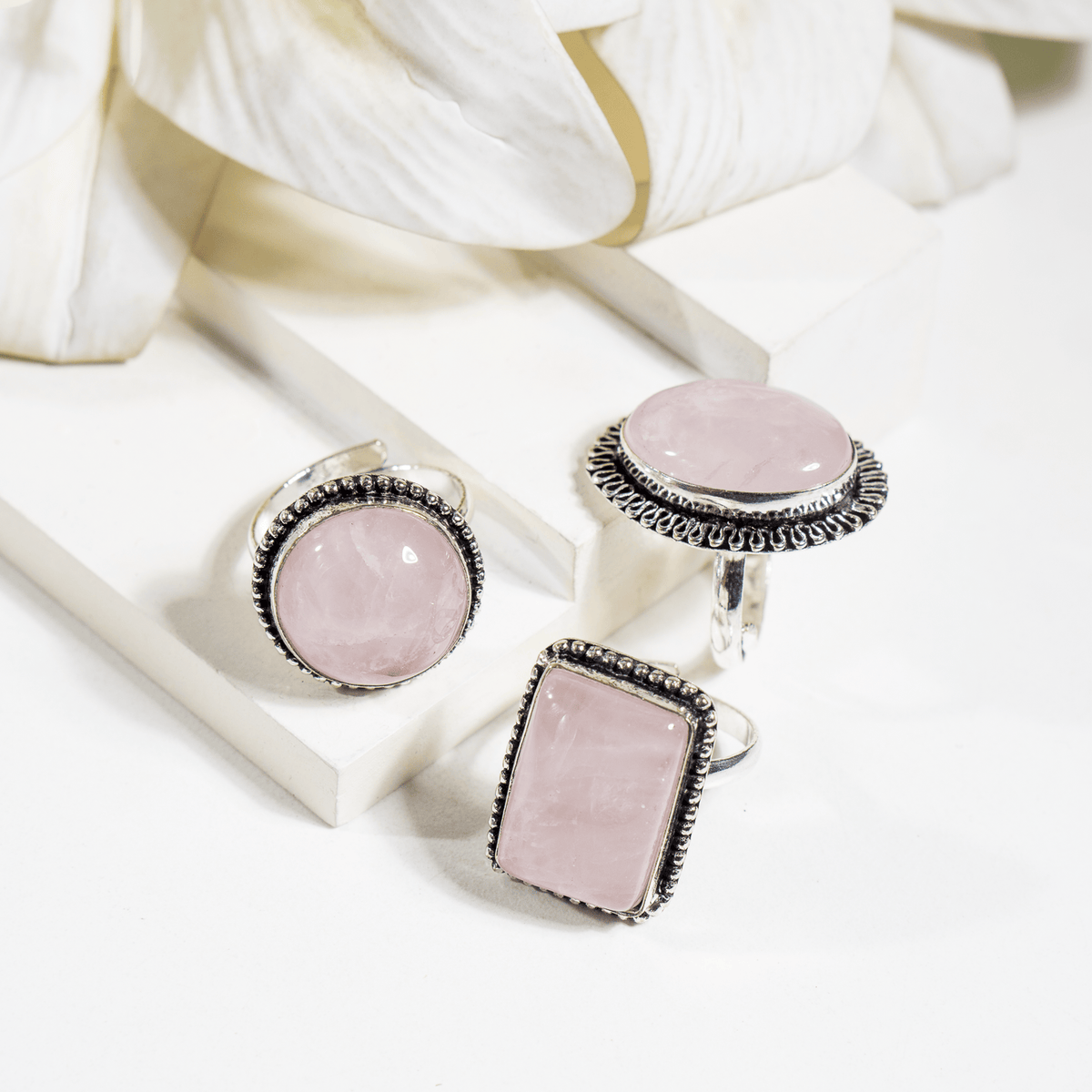 Rose Quartz rings – Gemstone rings Natural Crystal Healing Jewelry Collection