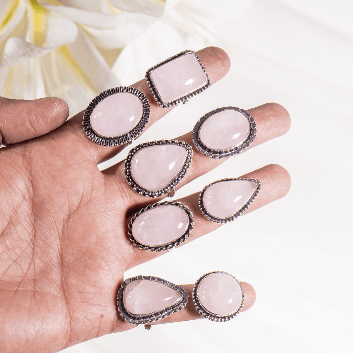 Rose Quartz rings – Gemstone rings Natural Crystal Healing Jewelry Collection