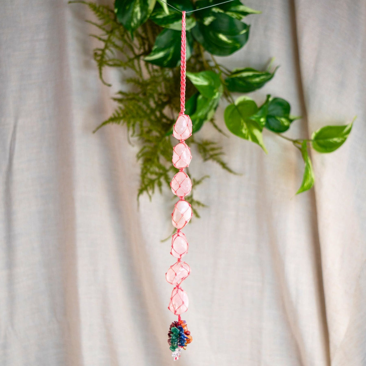 Rose Quartz Car Mobile With Chakra Beads | Crystals | Wiccan Center
