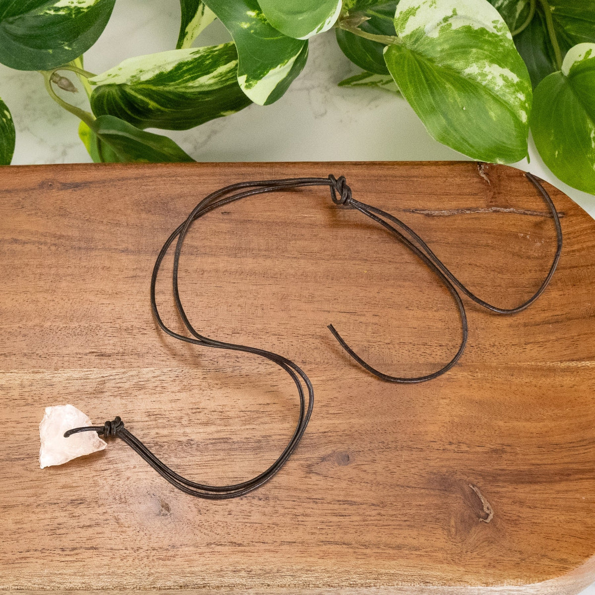 Rose Quartz Leather Cord Necklace