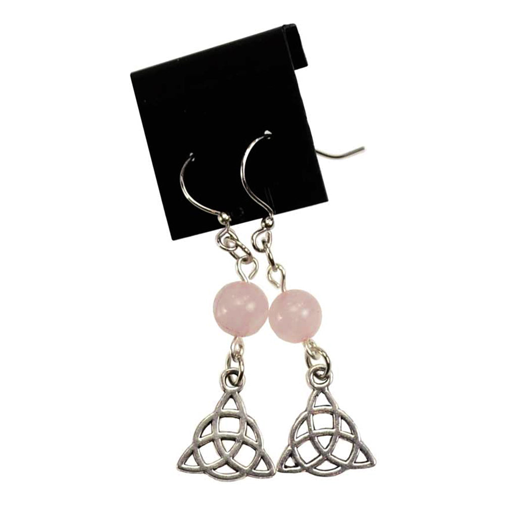Rose Quartz Triquetra Earrings | Earring | Wiccan Center