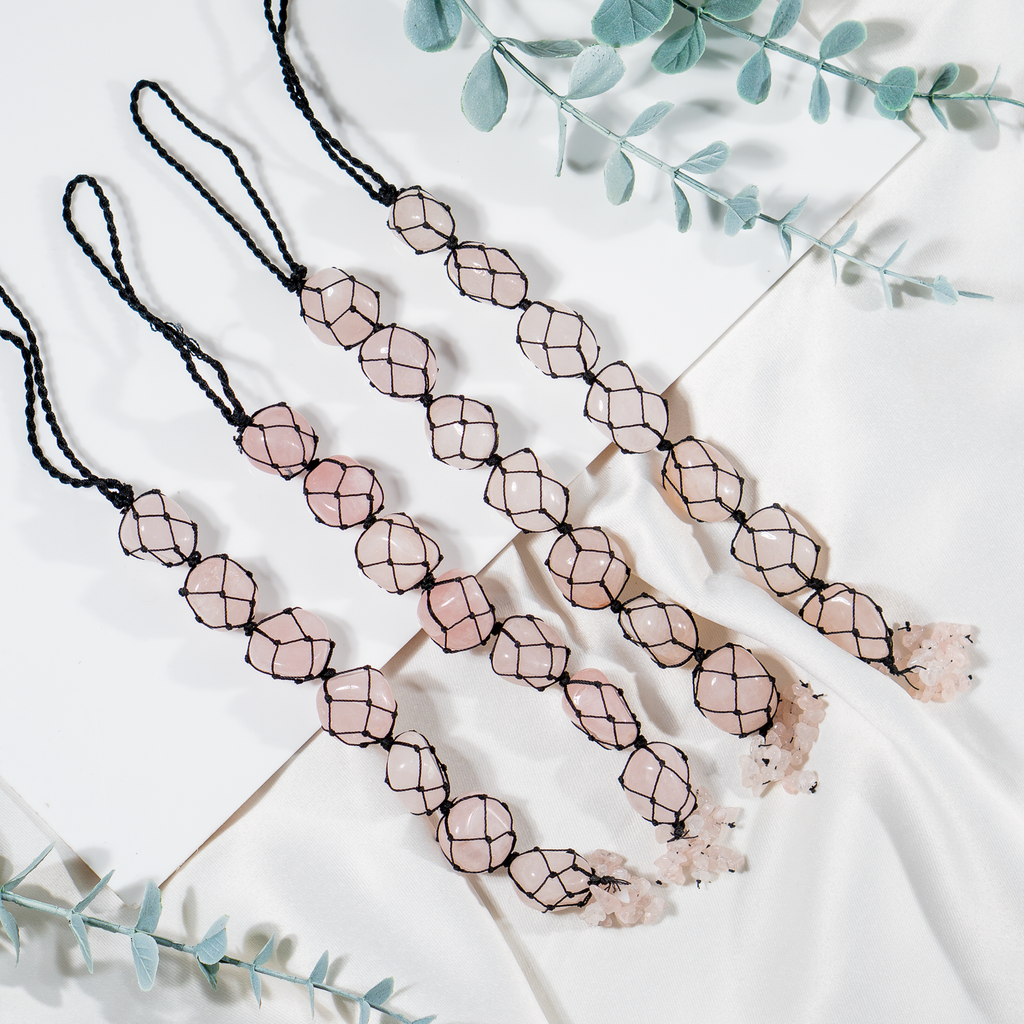 Rose Quartz Crystal Hanger, Car Accessories (Calming And Patience) | | Wiccan Center