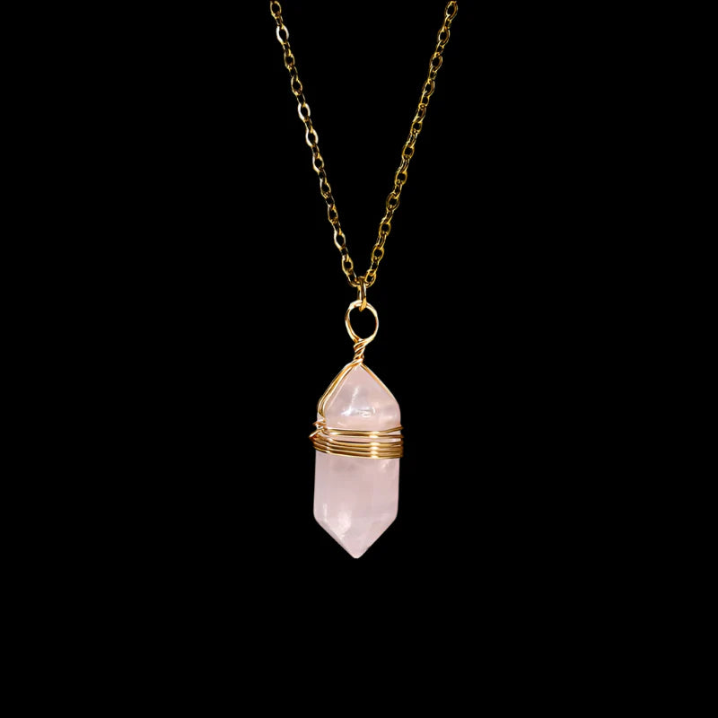 Crystal Hexagon Wire Wrap Gold Necklaces | necklace | Wiccan Center