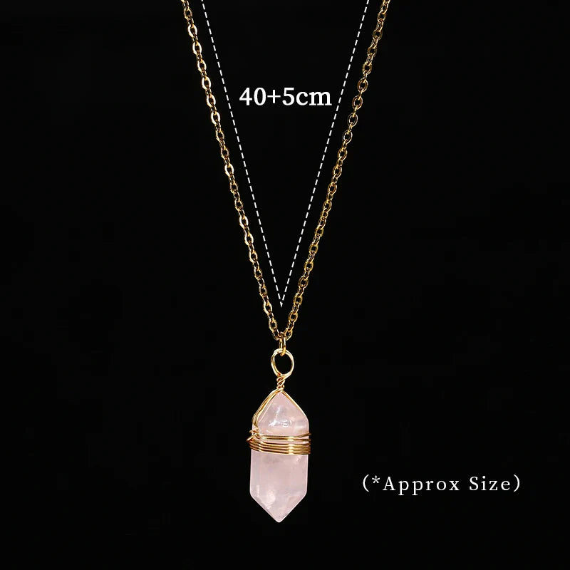 Crystal Hexagon Wire Wrap Gold Necklaces | necklace | Wiccan Center