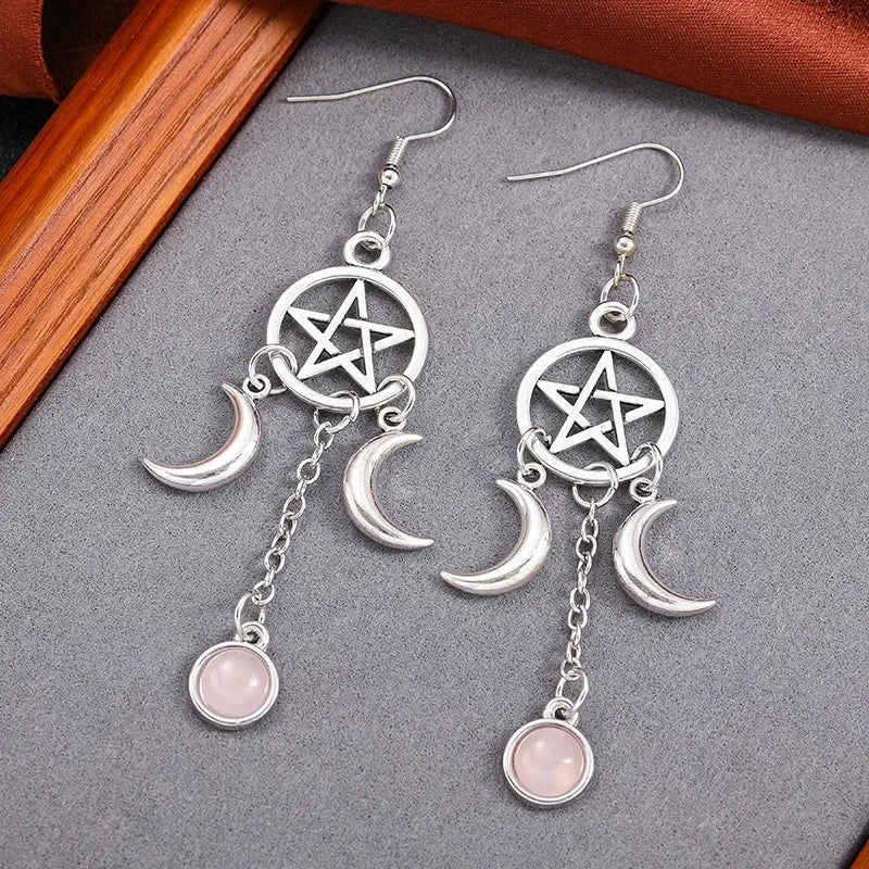 Pentacle Moon Crystal Earrings | earrings | Wiccan Center