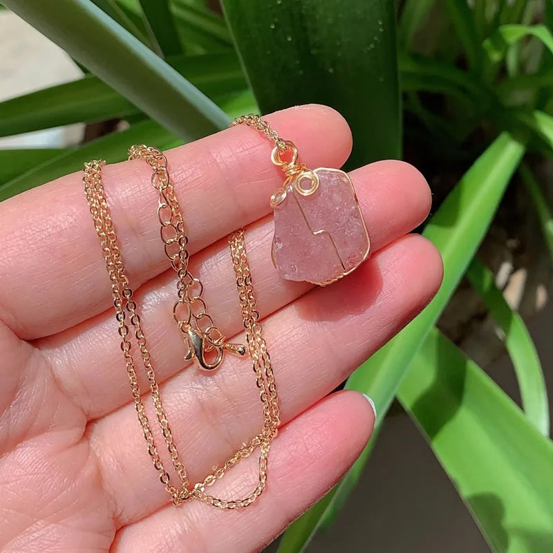 Raw Crystal Wire Wrap Gold Necklaces | necklace | Wiccan Center
