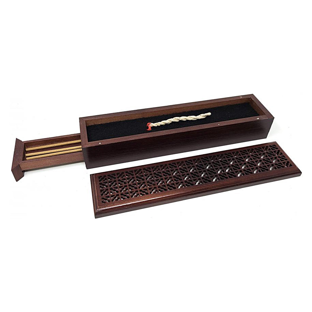 Rosewood Finish Wood Incense Box Burner - Large | Incense Burner | Wiccan Center