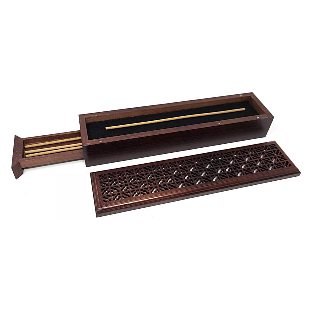 Rosewood Finish Wood Incense Box Burner - Large | Incense Burner | Wiccan Center
