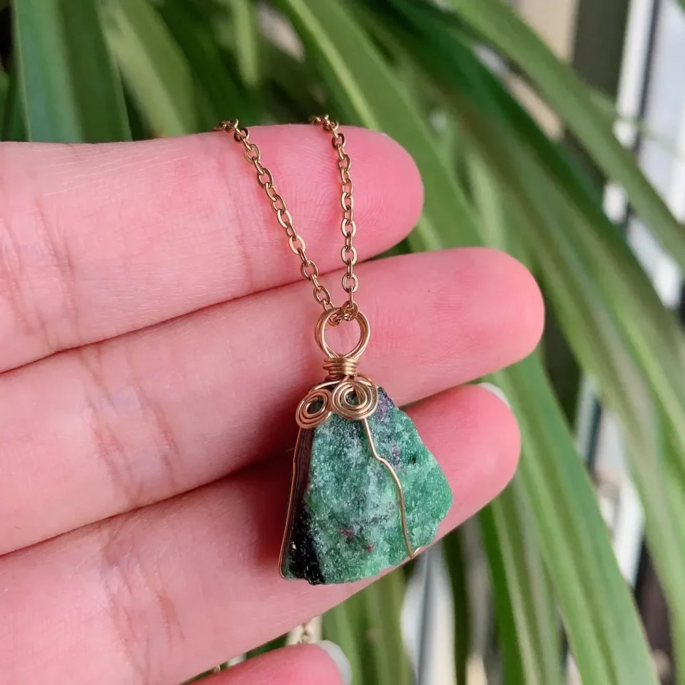 Raw Crystal Wire Wrap Gold Necklaces | necklace | Wiccan Center
