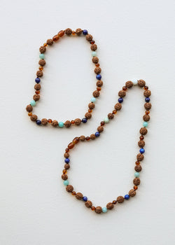 Cognac Baltic Sea Amber + Rudraksha || Amazonite + Lapis || Necklace Set | Necklace | Wiccan Center