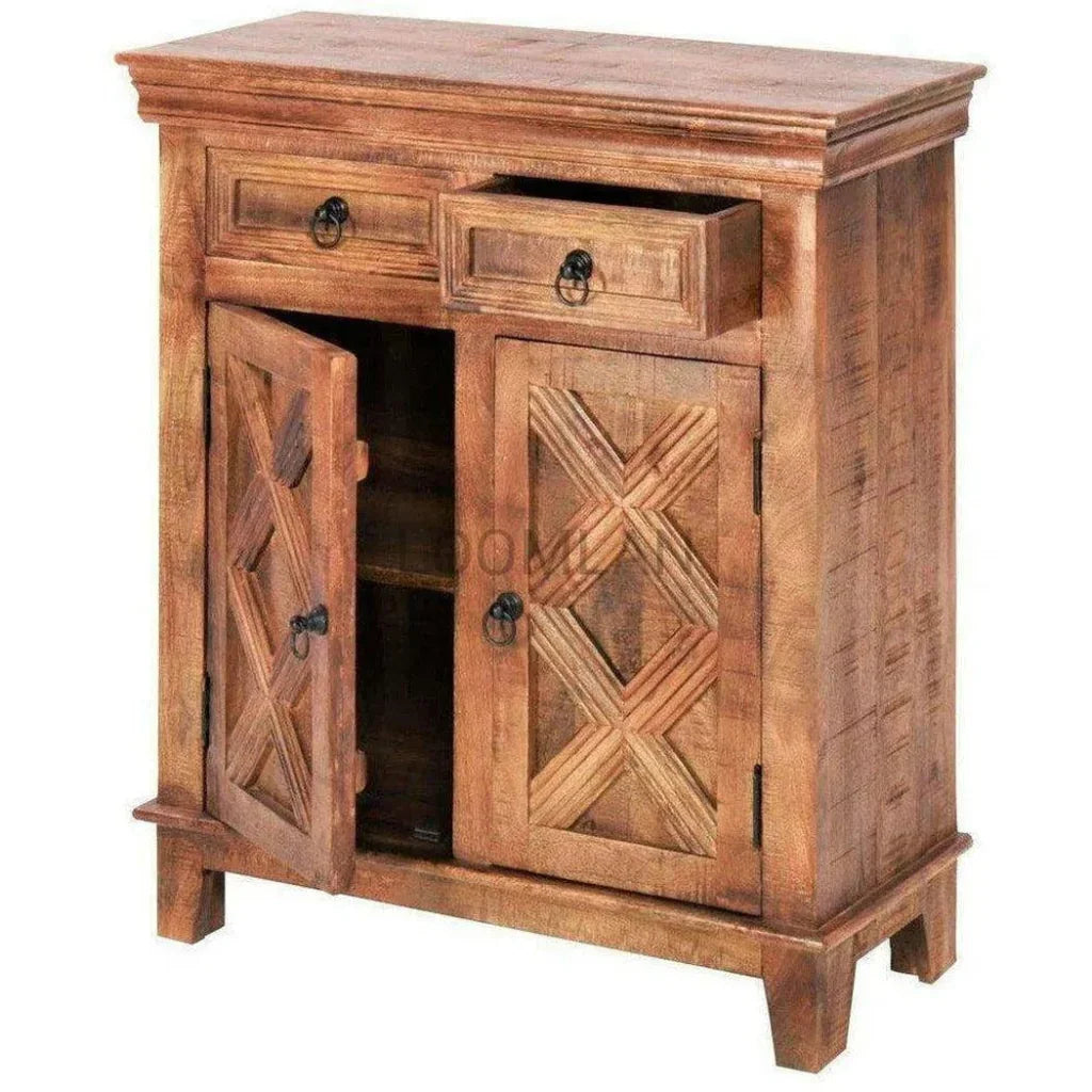 Rustic X Two Drawers Wood Accent Cabinet | Accent Cabinets | Wiccan Center