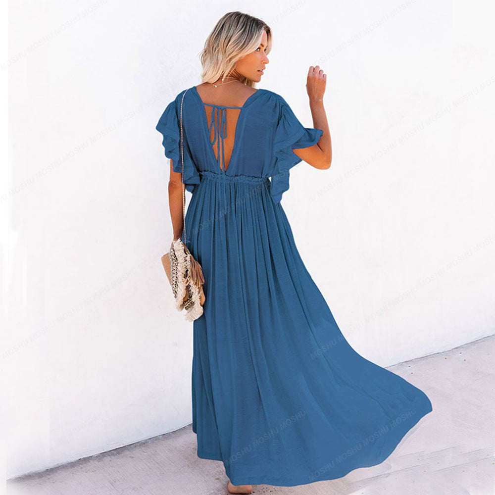 Summer Beach Maxi Dress Women Boho Long Bikini Cover Up High Waist Casual V-Neck Dresses | Dresses | Wiccan Center