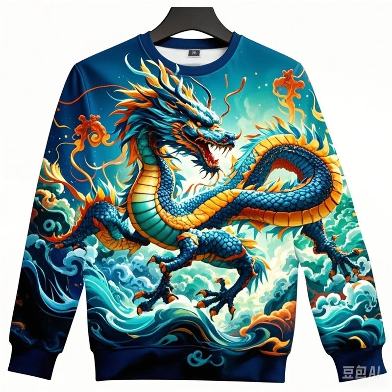 Full Print Chinese Dragon Graphic Sweatshirts For Men Women Long Sleeve Casual Round Neck Hoodie Streetwear Mens Sport Tracksuit