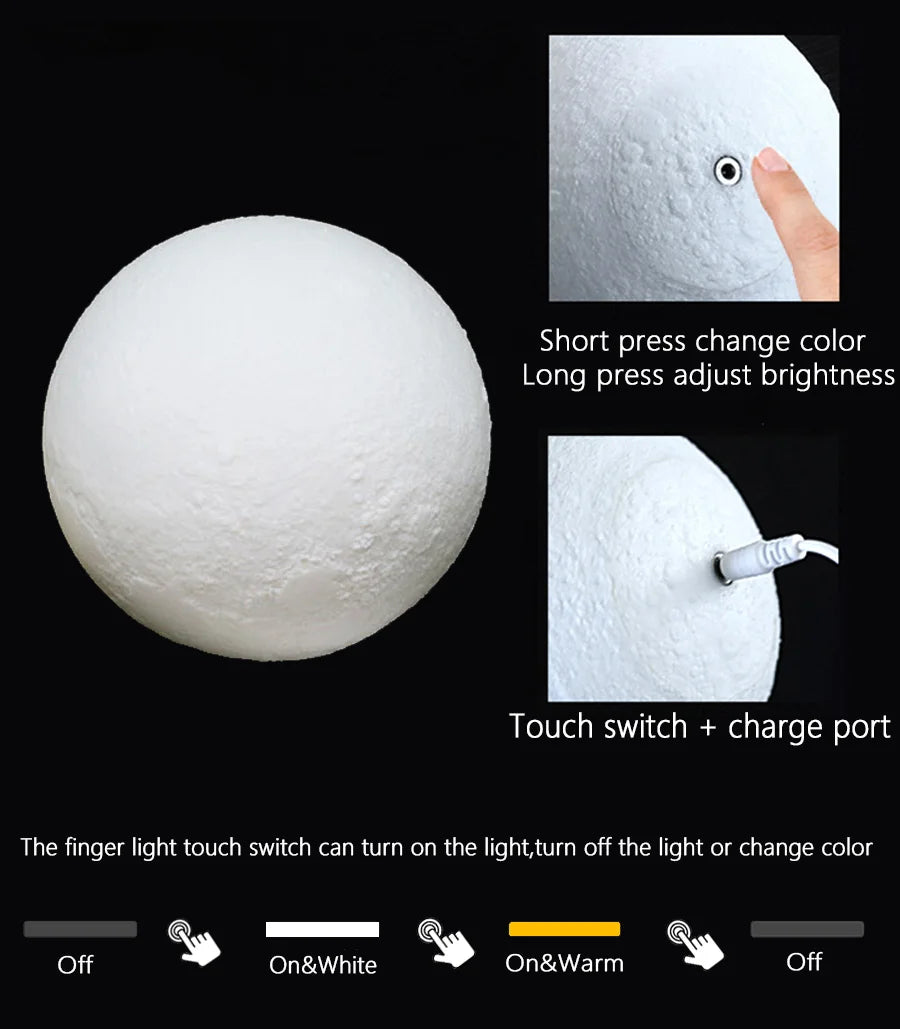 16 Colors RGB 3D Moon Night For Kids Bedroom Glowing Moon Lamp With Multi Color LED Touch Control Beside Decoration Lamp