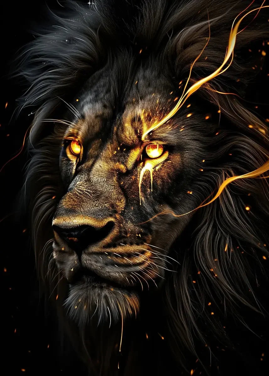 Classic Vintage Animal Wall Art Black Gold Light Coloured Lion HD Canvas Printed Poster Home Living Room Bedroom Decoration