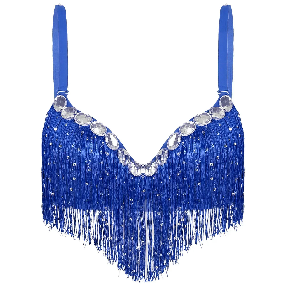The Stardust Oasis Sirena – Sequined Tassel & Rhinestone Push-Up Belly Dance Bra Top | Costume Tops | Wiccan Center