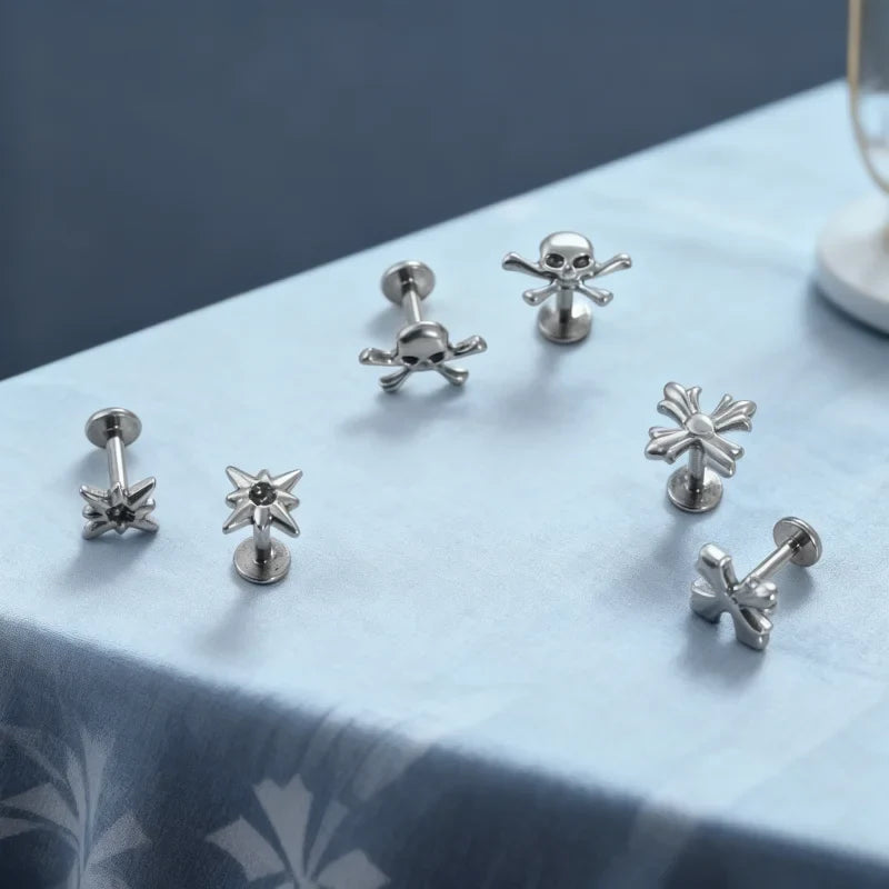 G23 Titanium Cross Lip Piercing 16G Gothic Skull Labret Tragus Helix Cartilage Nose Jewelry Body Piercing Accessory | | Wiccan Center