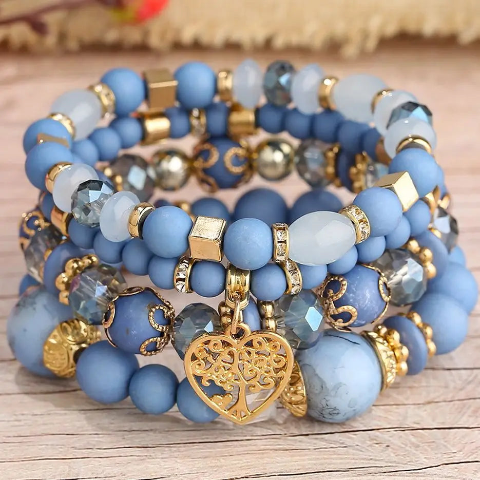 DIEZI Ethnic Bohemian Multicolor Crystal Beads Strand Bracelets Women Men Heart Tree Of Life Charm Bracelet Pulseira Feminina