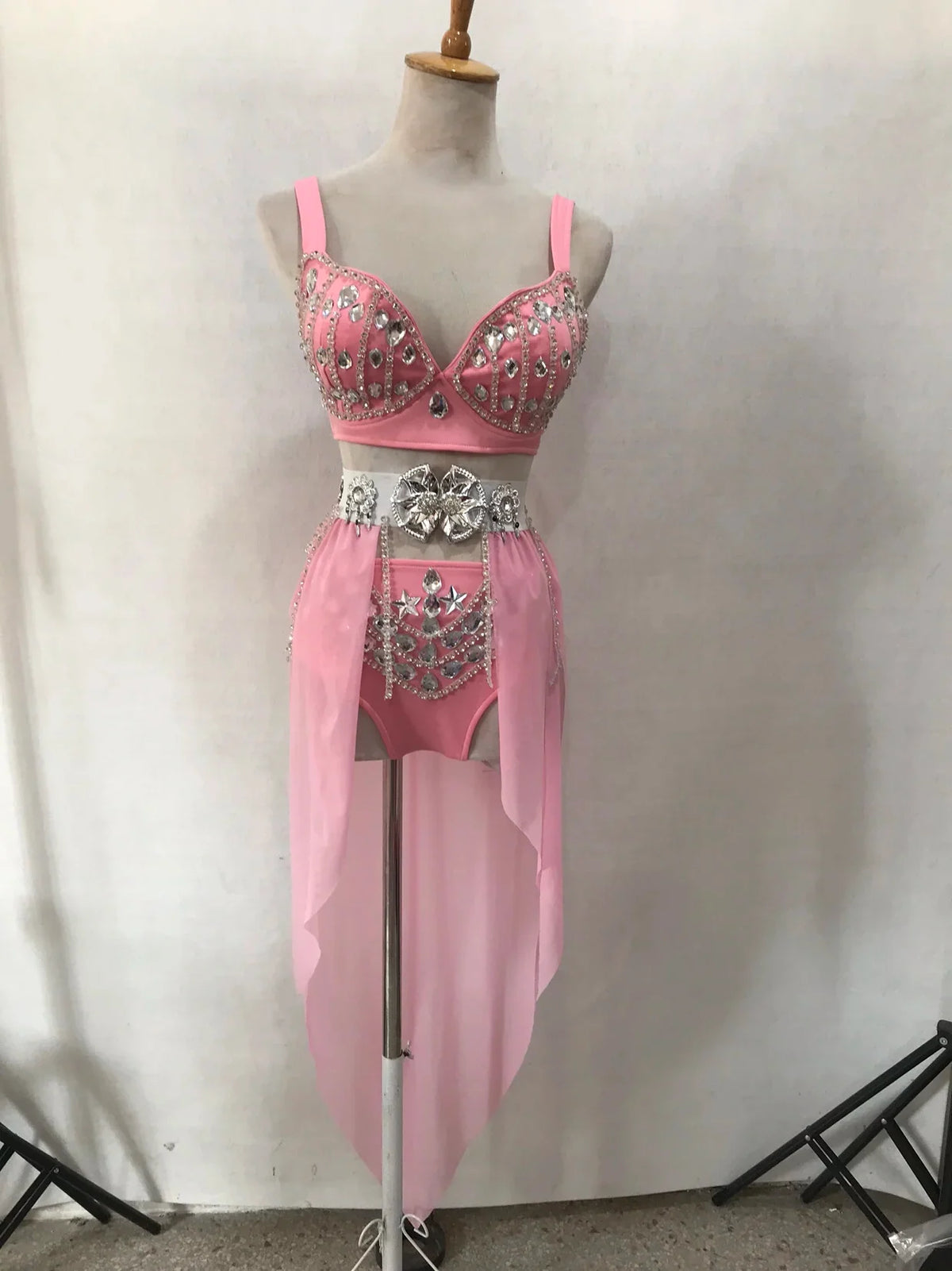 Women's Rhinestone Two-Piece Dance Costume | Stage Performance Top & Shorts | Costume Sets | Wiccan Center