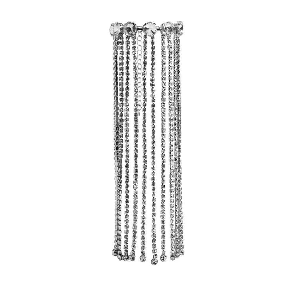 Rhinestone Long Tassel Hand Cuff – Hollow Geometric Wristband & Cascading Crystal Fringe Cuff for Raves, Festivals & Clubwear | Bracelets | Wiccan Center