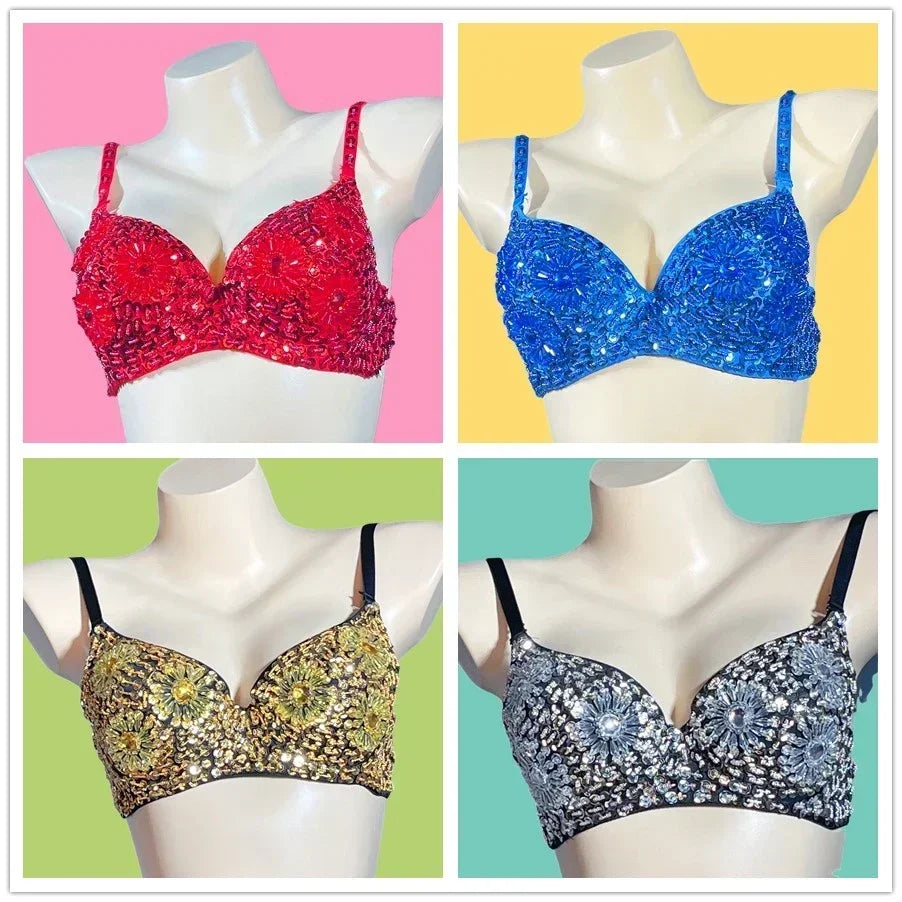 The Stardust Prism Sirena – Deluxe Beaded & Sequined Push-Up Belly Dance Bra Top | Costume Tops | Wiccan Center