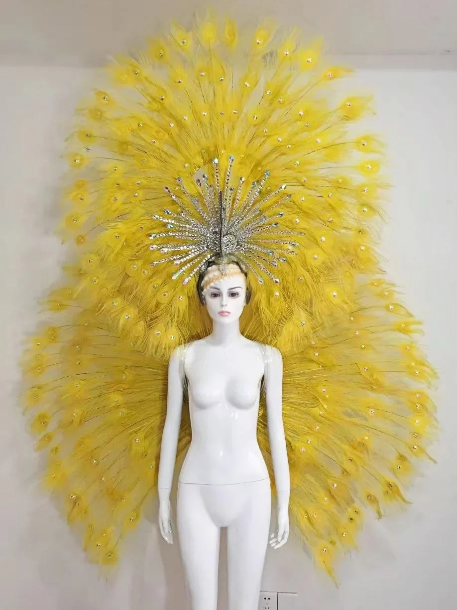 Showgirl Feather Backpiece and Rhinestone Headdress Set | Costume Sets | Wiccan Center