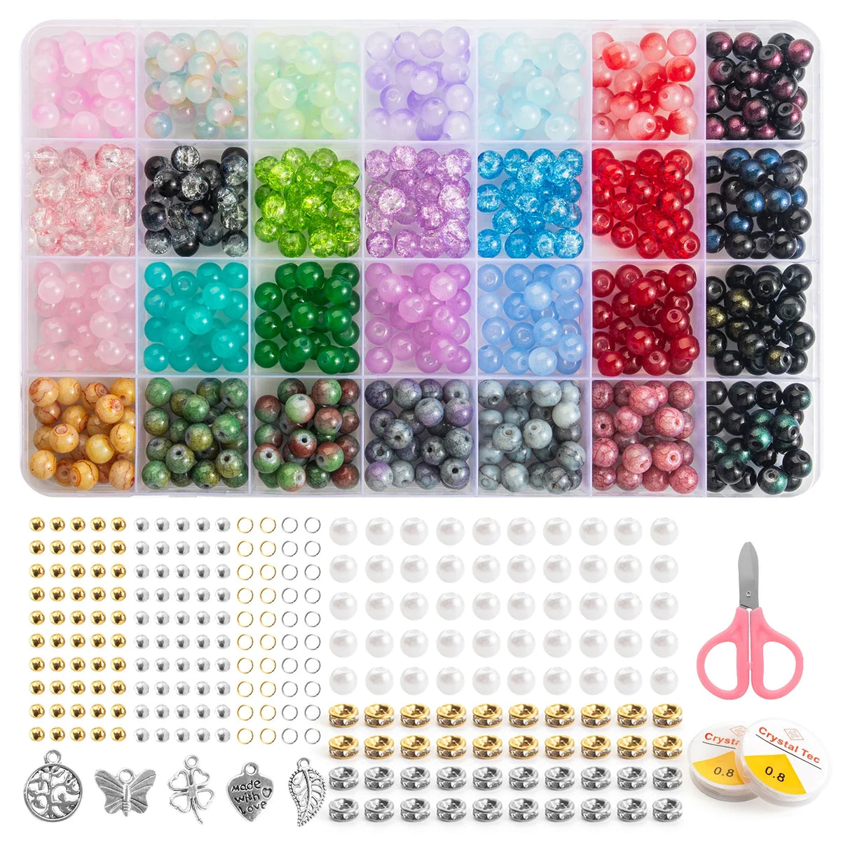 Glass Beads Bracelet Making Kits 28 Colors 8mm Crystal Beads Round Gemstone Stone Beads with Accessories for Jewelry Making DIY | | Wiccan Center