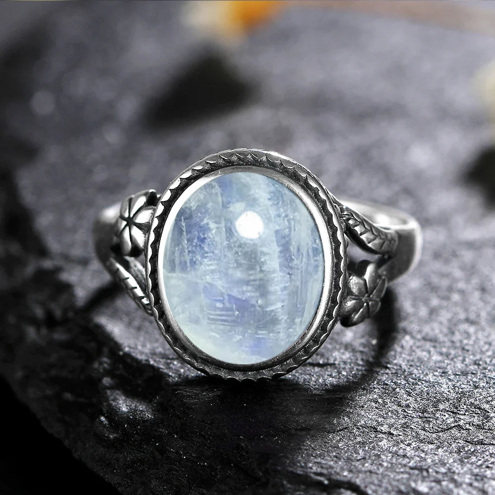 Sterling Silver Stone Oval Flower Ring | Ring | Wiccan Center