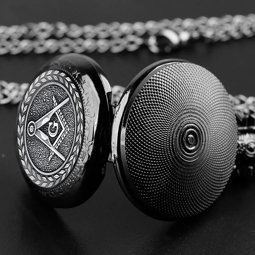 Free and Accepted Masons Glass Dome Pocket Watch with Chain Fashion Necklace Pendant Chain Jewelry Gifts Men Women Clock