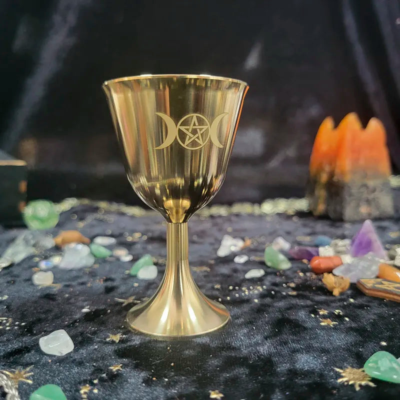 Goddess & Triple Moon Gold Chalices | Altar Cup | Wiccan Center