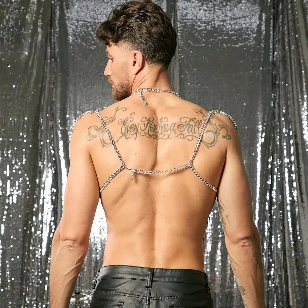 Fashionable Multi-Layer Fringe Men's Body Chain Metal Hanging Neck Iron Ring Vest Sexy Cutout Design Top | Body Chains | Wiccan Center