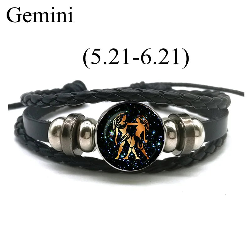 12 Zodiac Signs Leather Bracelet for Men Women Virgo Libra Scorpio Aries Taurus  Braided Rope Bracelets Birthday Gift Wholesale