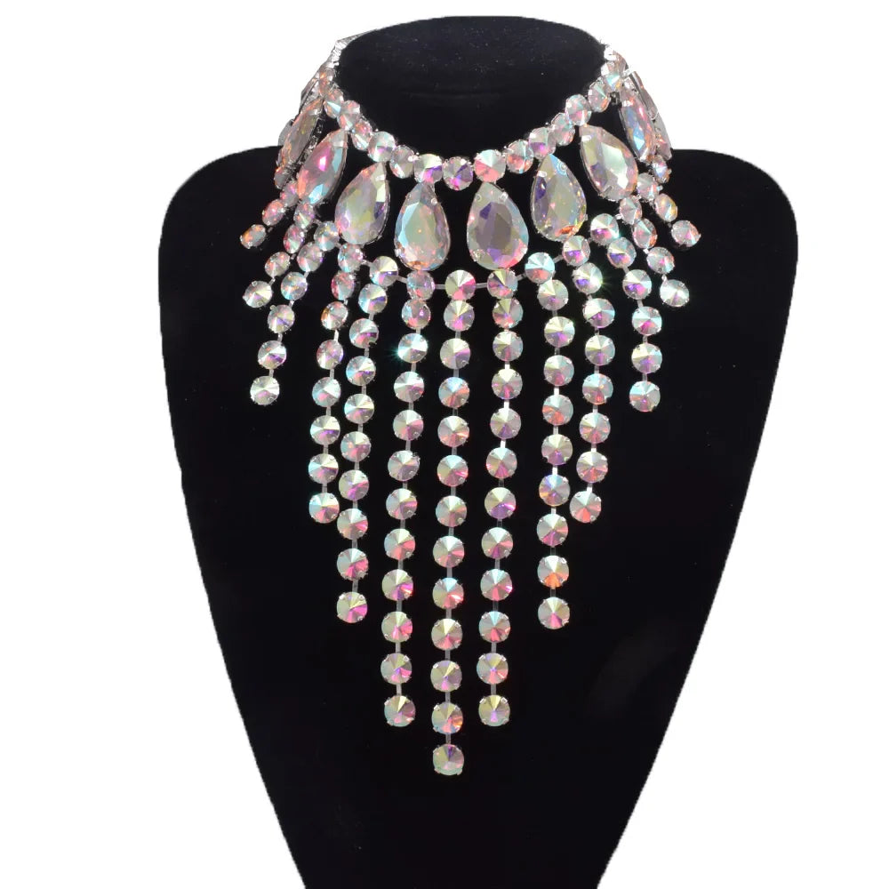 Rhinestone Glass Crystal & AB Drop Tassel Choker Crystal Drop | Necklaces | Wiccan Center