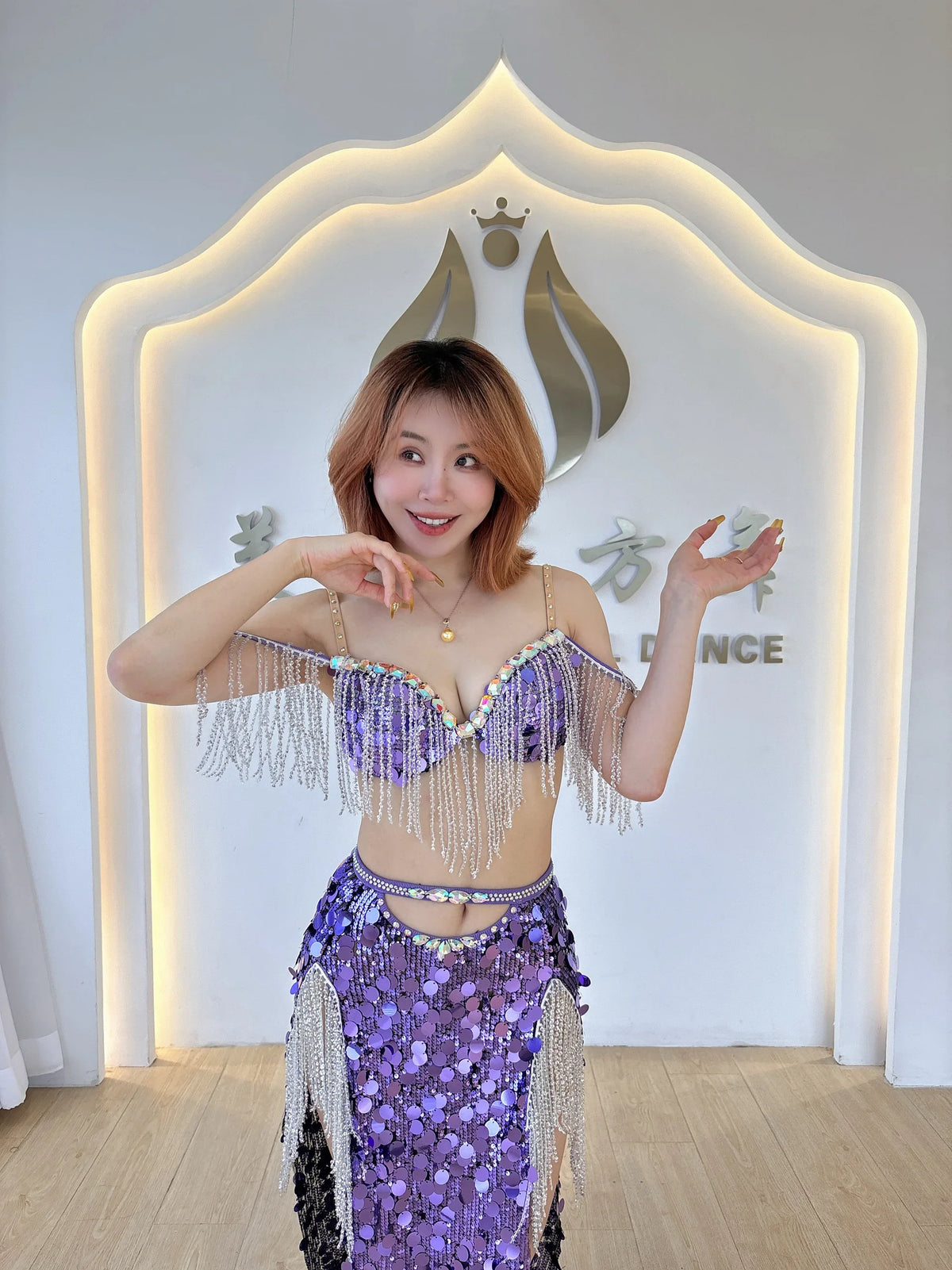 Luxury Diamond Bra & Sequin Tassel Skirt Oriental Belly Dance Competition Set | Costume Sets | Wiccan Center