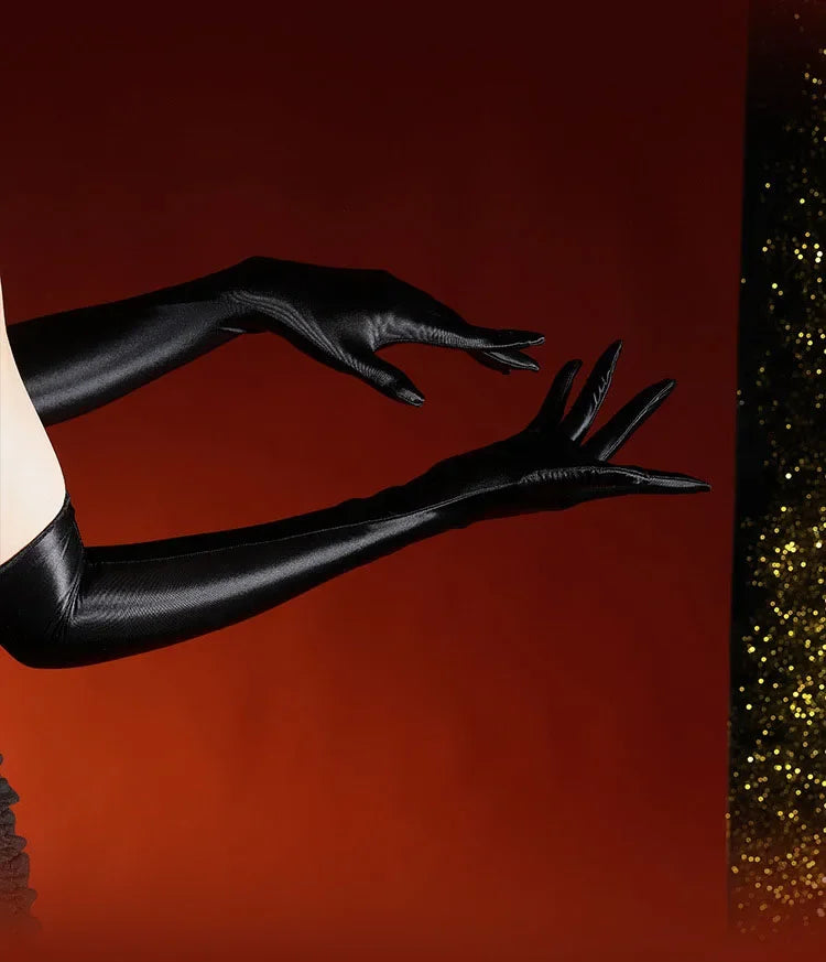 80D Satin Shiny High-Elasticity Opera Length Gloves Stage Performance Gloves | Gloves | Wiccan Center