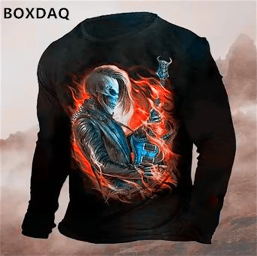 Horror Skulls Style Men T-Shirts Spring Autumn Long Sleeve Rock Skull 3D Print Street Hip Hop Male Tees 6XL Big Size Casual Tops