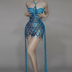 Sparkly Crystals & Sequins Mesh Halter Dress | Showgirl Dress | Wiccan Center