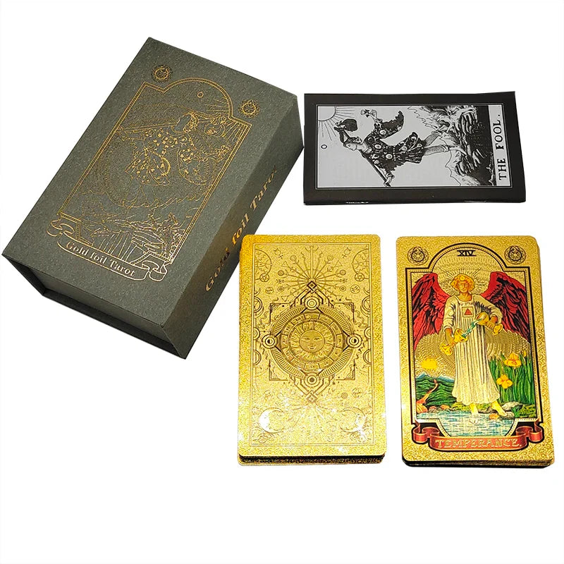 Gold Foil Tarot Plastic Cards Rose Pink Oracle Waterproof Card Deck Mysterious Board Game Divination Cards | | Wiccan Center