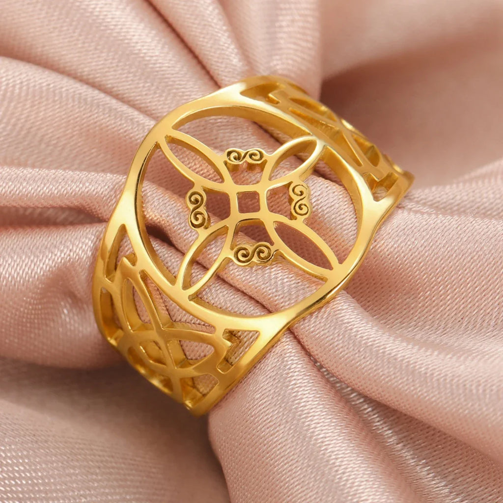LIKGREAT Witch Knot Ring for Women Men Hollow Stainless Steel Finger Rings Celtic Vintage Amulet Protection Couple Jewelry Gifts | | Wiccan Center