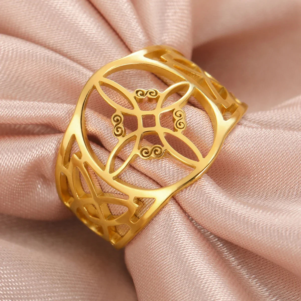 LIKGREAT Witch Knot Ring for Women Men Hollow Stainless Steel Finger Rings Celtic Vintage Amulet Protection Couple Jewelry Gifts | | Wiccan Center