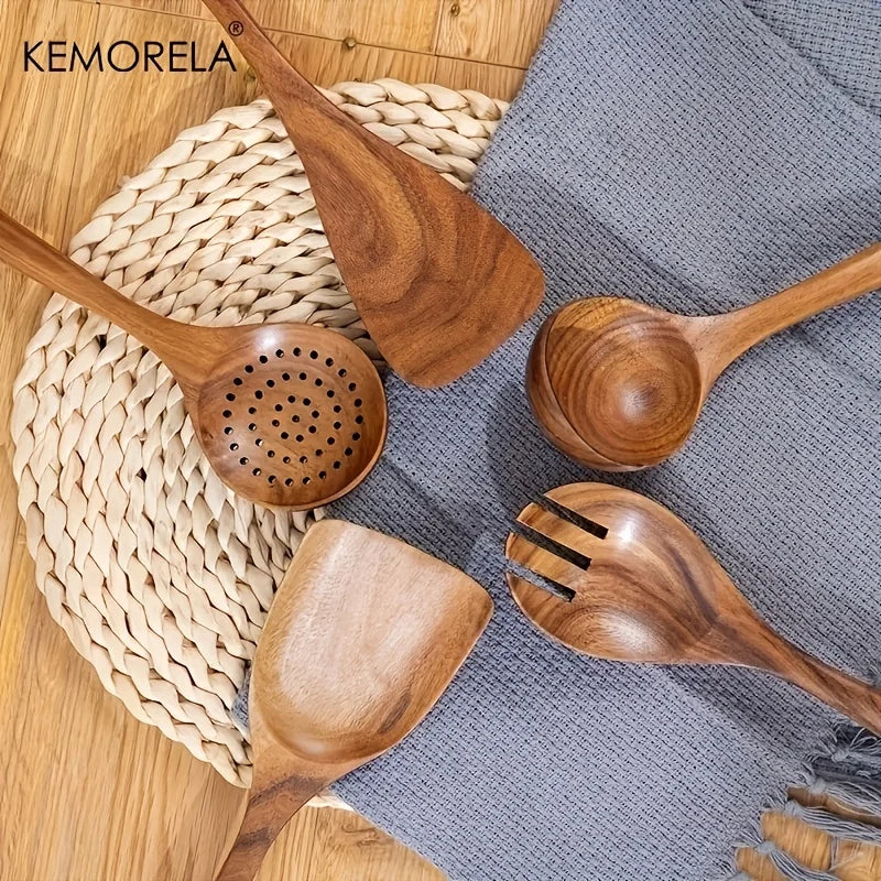 DecorBites™ 5-Piece Natural Wooden Tableware Set | Kitchen Cookware Utensils | | Wiccan Center