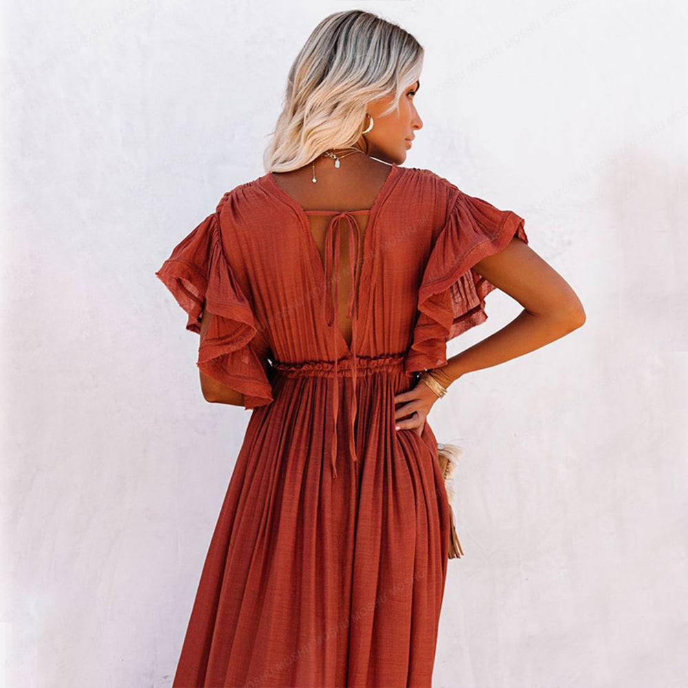 Summer Beach Maxi Dress Women Boho Long Bikini Cover Up High Waist Casual V-Neck Dresses | Dresses | Wiccan Center