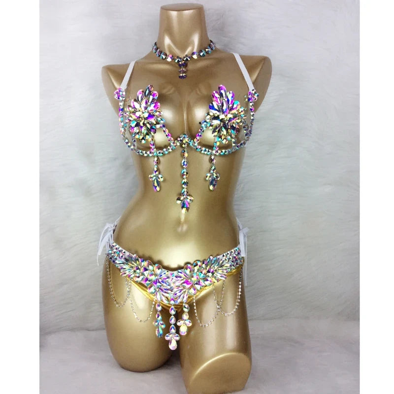 Dazzling Samba Carnival Rhinestone Bikini Set & Belly Dance Stage Costume | Costume Sets | Wiccan Center