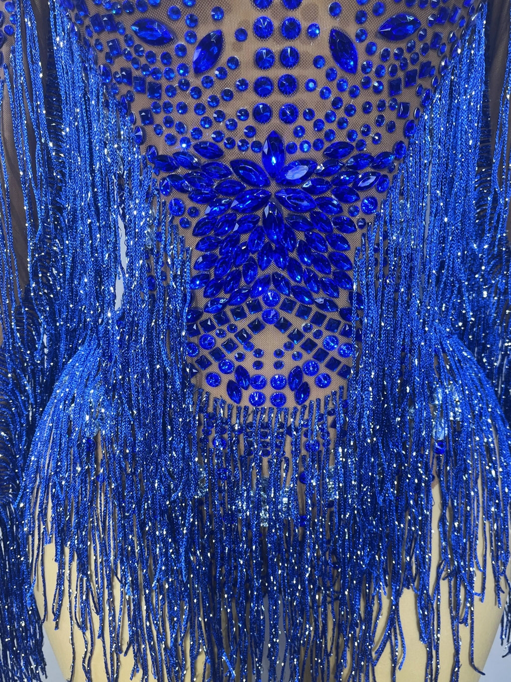 Sparkly Rhinestone Tassel High-Cut Stage Performance Bodysuit Dance Leotard