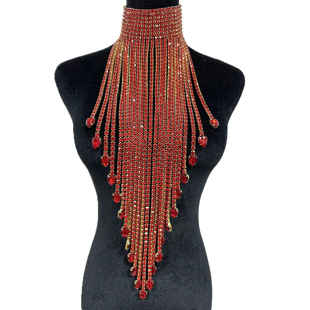 Long Tassel Rhinestone Chain Necklace