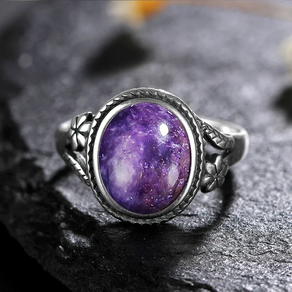 Sterling Silver Stone Oval Flower Ring | Ring | Wiccan Center
