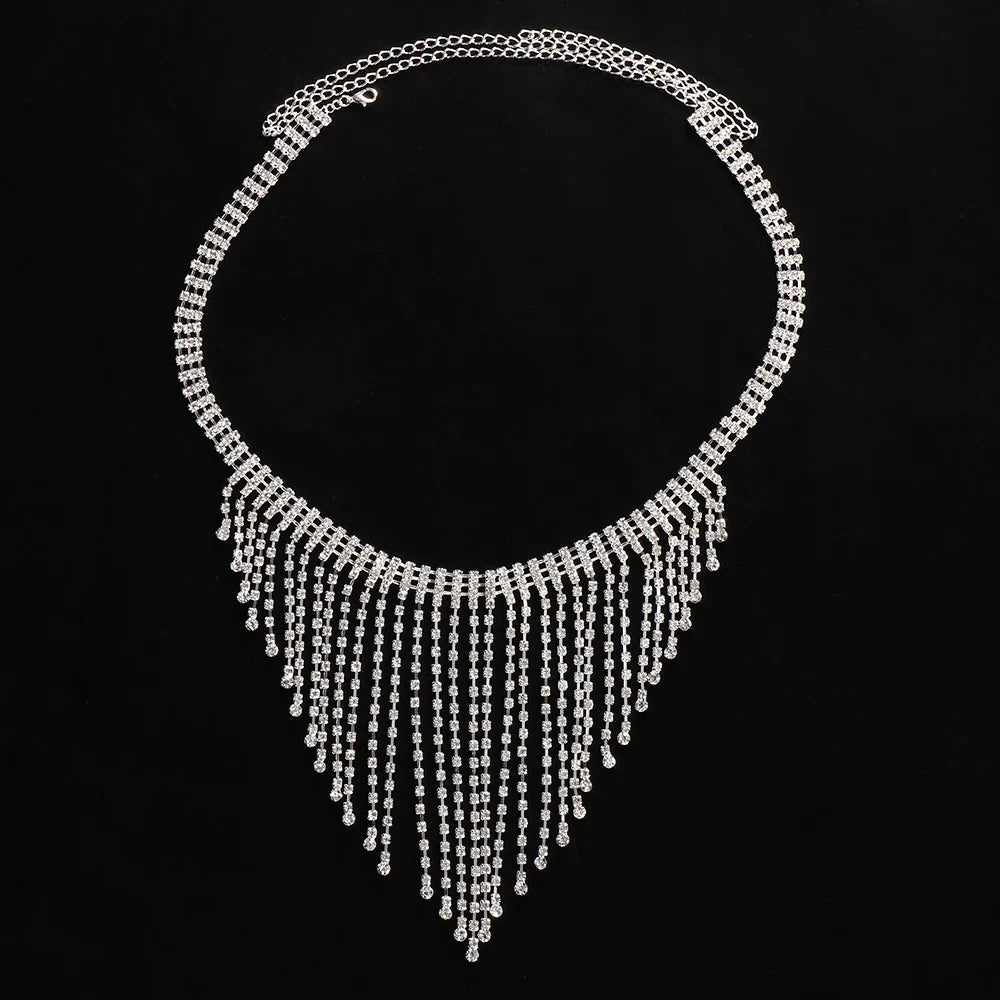 Geometric Rhinestone Tassel Thong Body Chain – Luxury Crystal Lingerie & Shimmering Waist Harness for Raves, Festivals & Beachwear | Body Chains | Wiccan Center