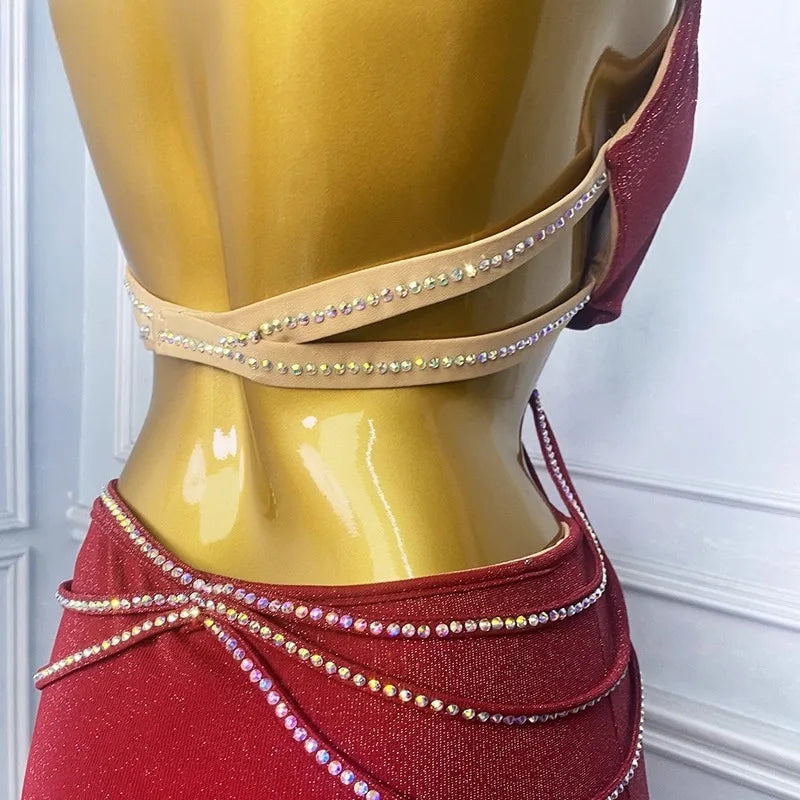 Custom Beaded & Embroidered Red Oriental Belly Dance Suit Performance Costume | Costume Sets | Wiccan Center